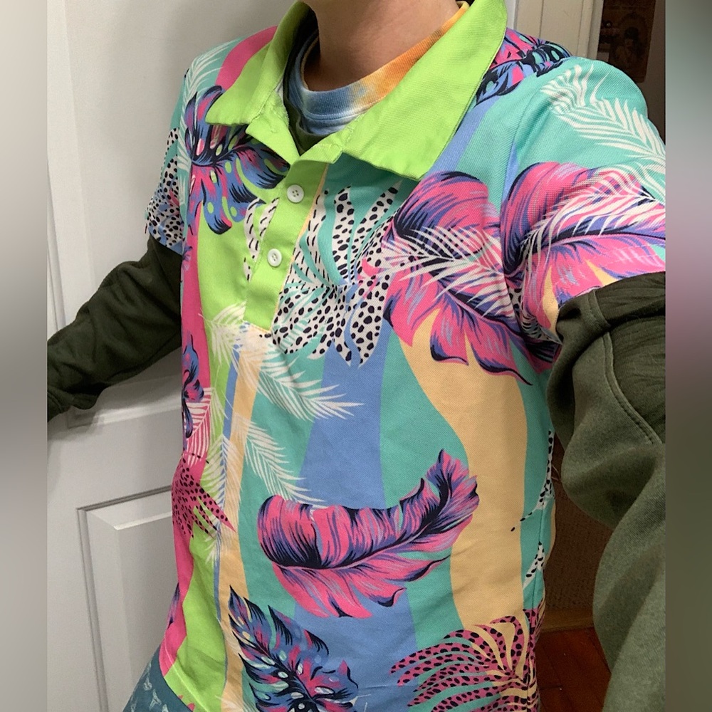 Dandy Tropical Polo Shirt Neon Pastel Rainbow